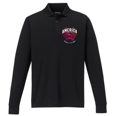 America 1776 Land Of Free Because Of The Brave Usa Eagle Funny Gift Performance Long Sleeve Polo