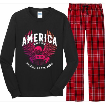 America 1776 Land Of Free Because Of The Brave Usa Eagle Funny Gift Long Sleeve Pajama Set