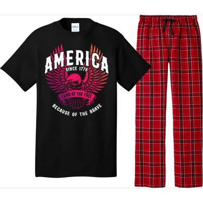 America 1776 Land Of Free Because Of The Brave Usa Eagle Funny Gift Pajama Set