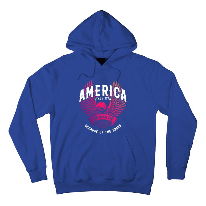 America 1776 Land Of Free Because Of The Brave Usa Eagle Funny Gift Hoodie