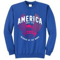 America 1776 Land Of Free Because Of The Brave Usa Eagle Funny Gift Tall Sweatshirt