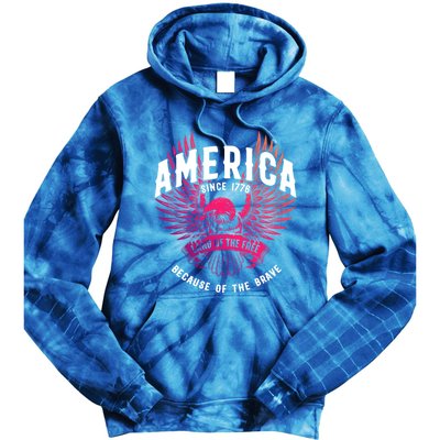 America 1776 Land Of Free Because Of The Brave Usa Eagle Funny Gift Tie Dye Hoodie