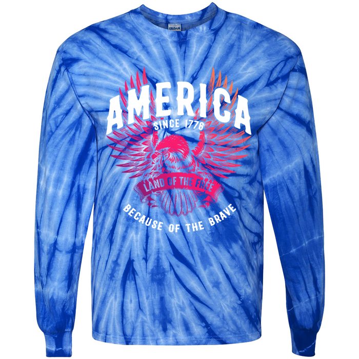 America 1776 Land Of Free Because Of The Brave Usa Eagle Funny Gift Tie-Dye Long Sleeve Shirt