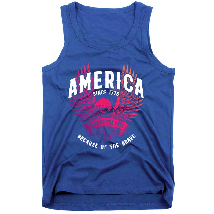 America 1776 Land Of Free Because Of The Brave Usa Eagle Funny Gift Tank Top