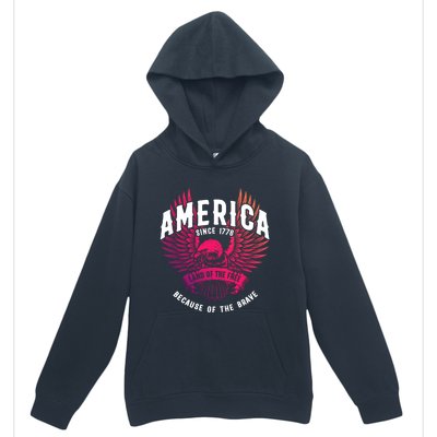 America 1776 Land Of Free Because Of The Brave Usa Eagle Funny Gift Urban Pullover Hoodie