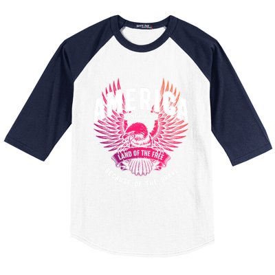 America 1776 Land Of Free Because Of The Brave Usa Eagle Funny Gift Baseball Sleeve Shirt