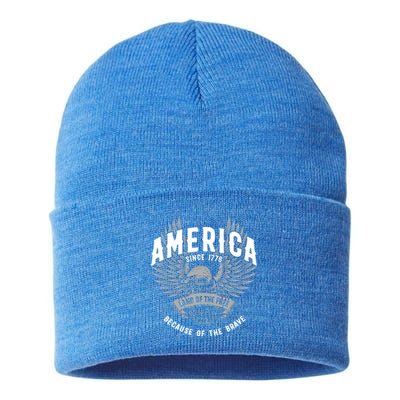 America 1776 Land Of Free Because Of The Brave Usa Eagle Cool Gift Sustainable Knit Beanie