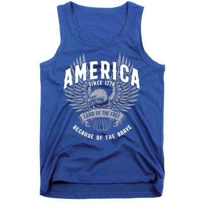 America 1776 Land Of Free Because Of The Brave Usa Eagle Cool Gift Tank Top