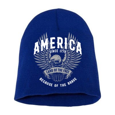 America 1776 Land Of Free Because Of The Brave Usa Eagle Cool Gift Short Acrylic Beanie