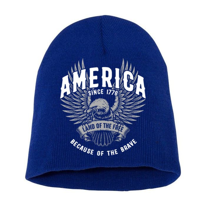 America 1776 Land Of Free Because Of The Brave Usa Eagle Cool Gift Short Acrylic Beanie