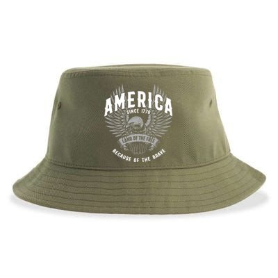 America 1776 Land Of Free Because Of The Brave Usa Eagle Cool Gift Sustainable Bucket Hat