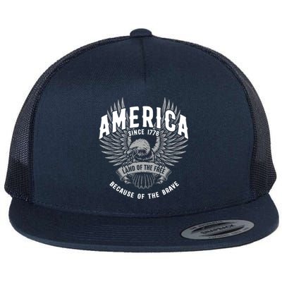 America 1776 Land Of Free Because Of The Brave Usa Eagle Cool Gift Flat Bill Trucker Hat