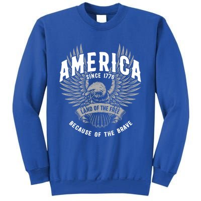 America 1776 Land Of Free Because Of The Brave Usa Eagle Gift Tall Sweatshirt