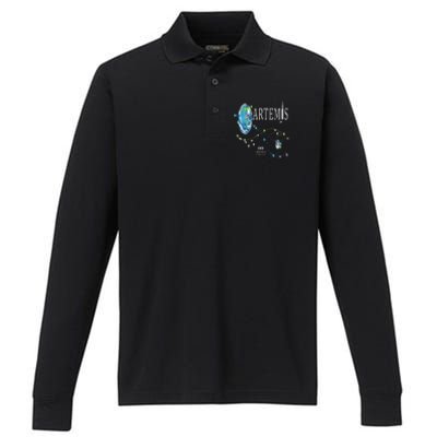 Artemis 1 Route Map SLS Rocket Launch Mission To The Moon Performance Long Sleeve Polo