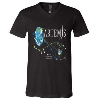 Artemis 1 Route Map SLS Rocket Launch Mission To The Moon V-Neck T-Shirt