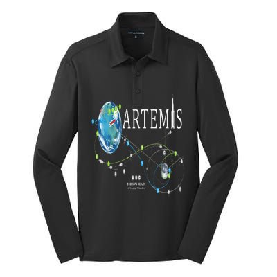 Artemis 1 Route Map SLS Rocket Launch Mission To The Moon Silk Touch Performance Long Sleeve Polo