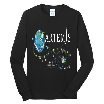 Artemis 1 Route Map SLS Rocket Launch Mission To The Moon Tall Long Sleeve T-Shirt