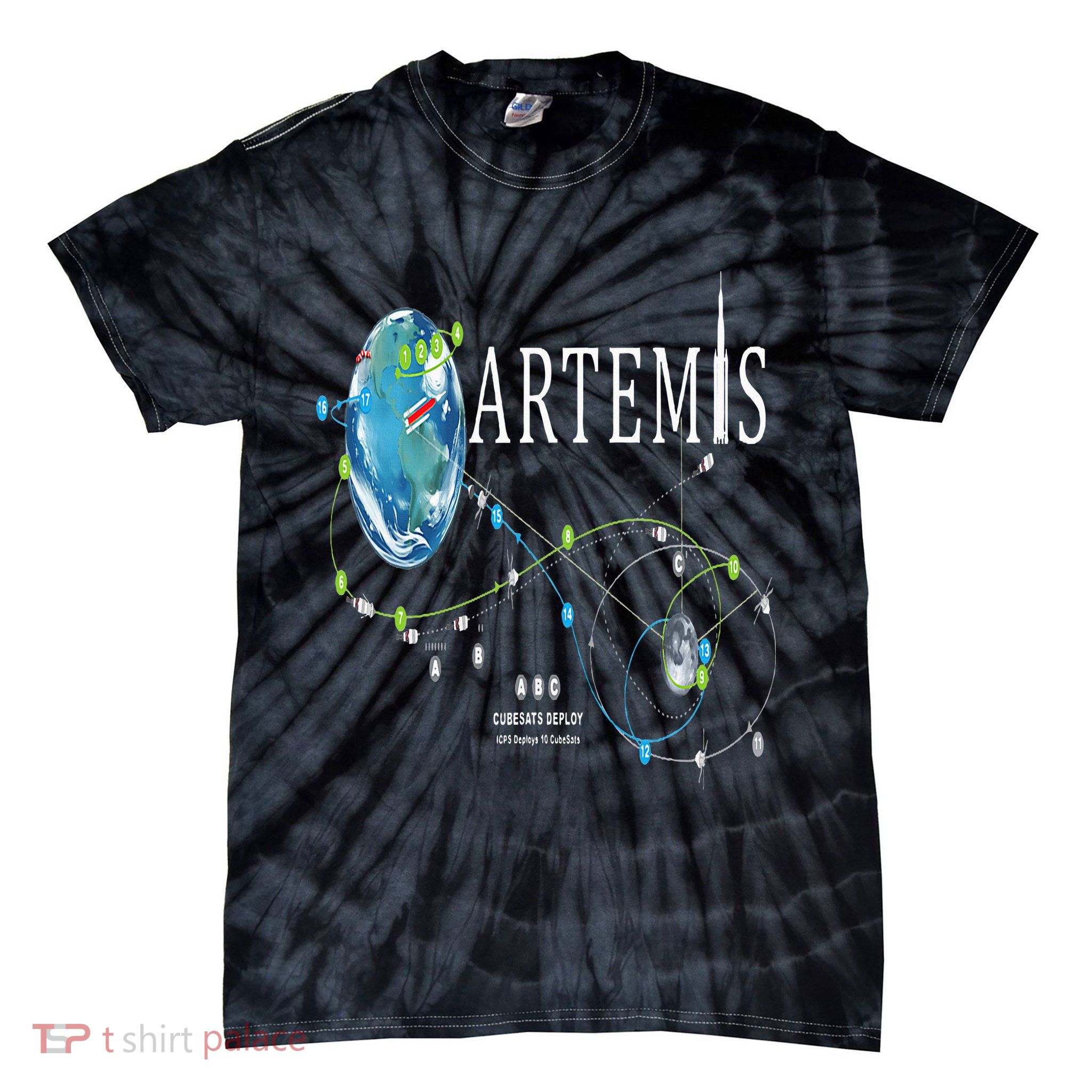 Artemis 1 Route Map SLS Rocket Launch Mission To The Moon Tie-Dye T-Shirt