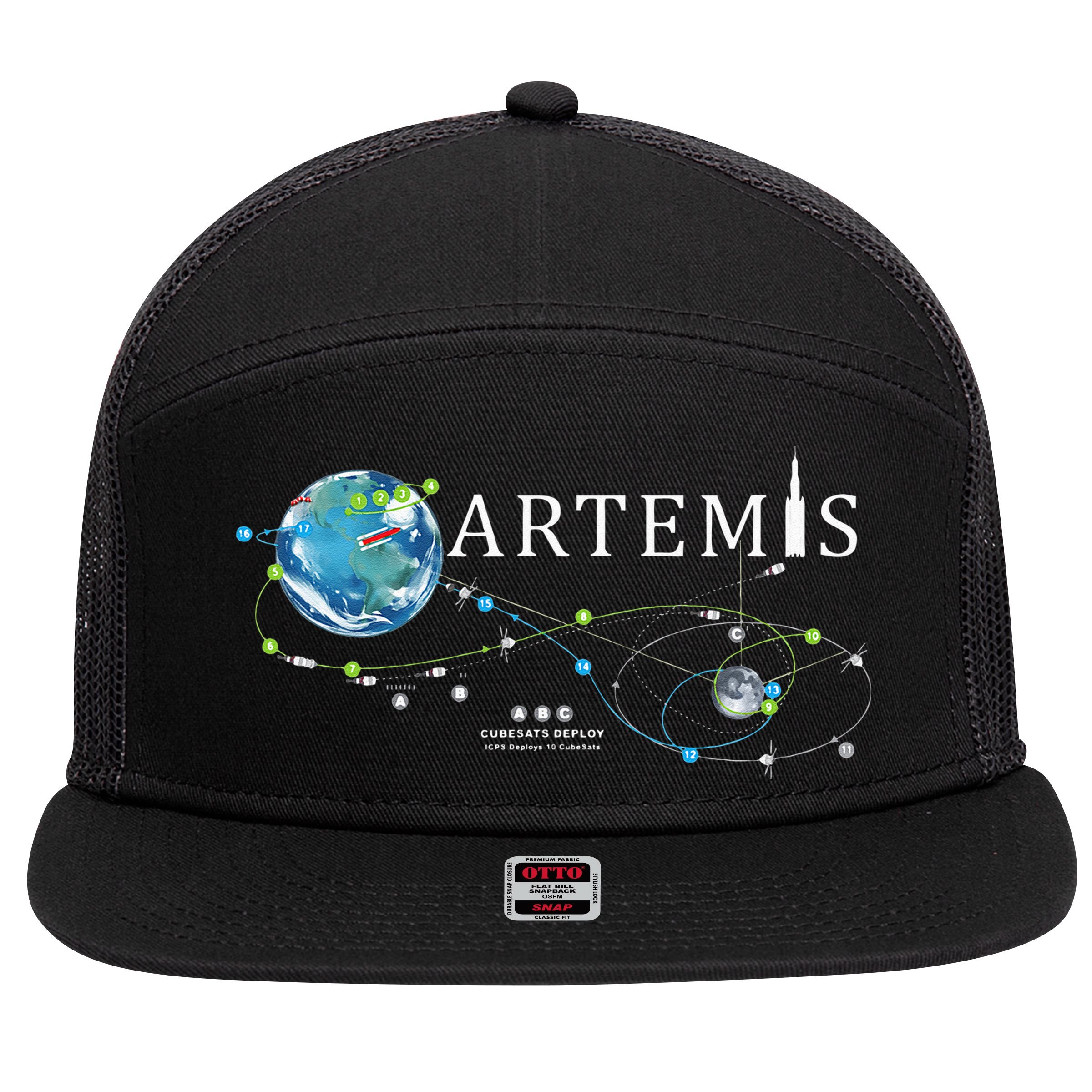 Artemis 1 Route Map SLS Rocket Launch Mission To The Moon 7 Panel Mesh Trucker Snapback Hat