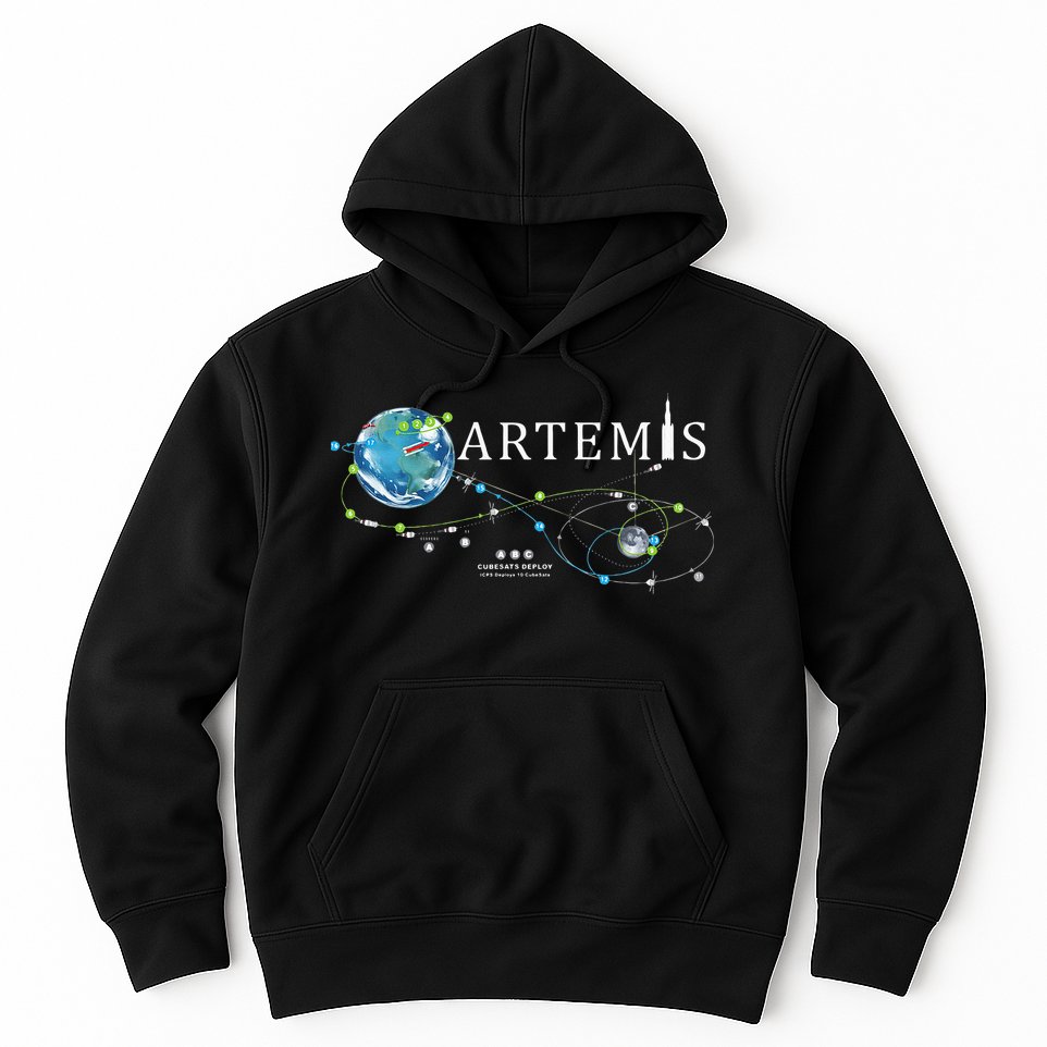Artemis 1 Route Map SLS Rocket Launch Mission To The Moon Hoodie