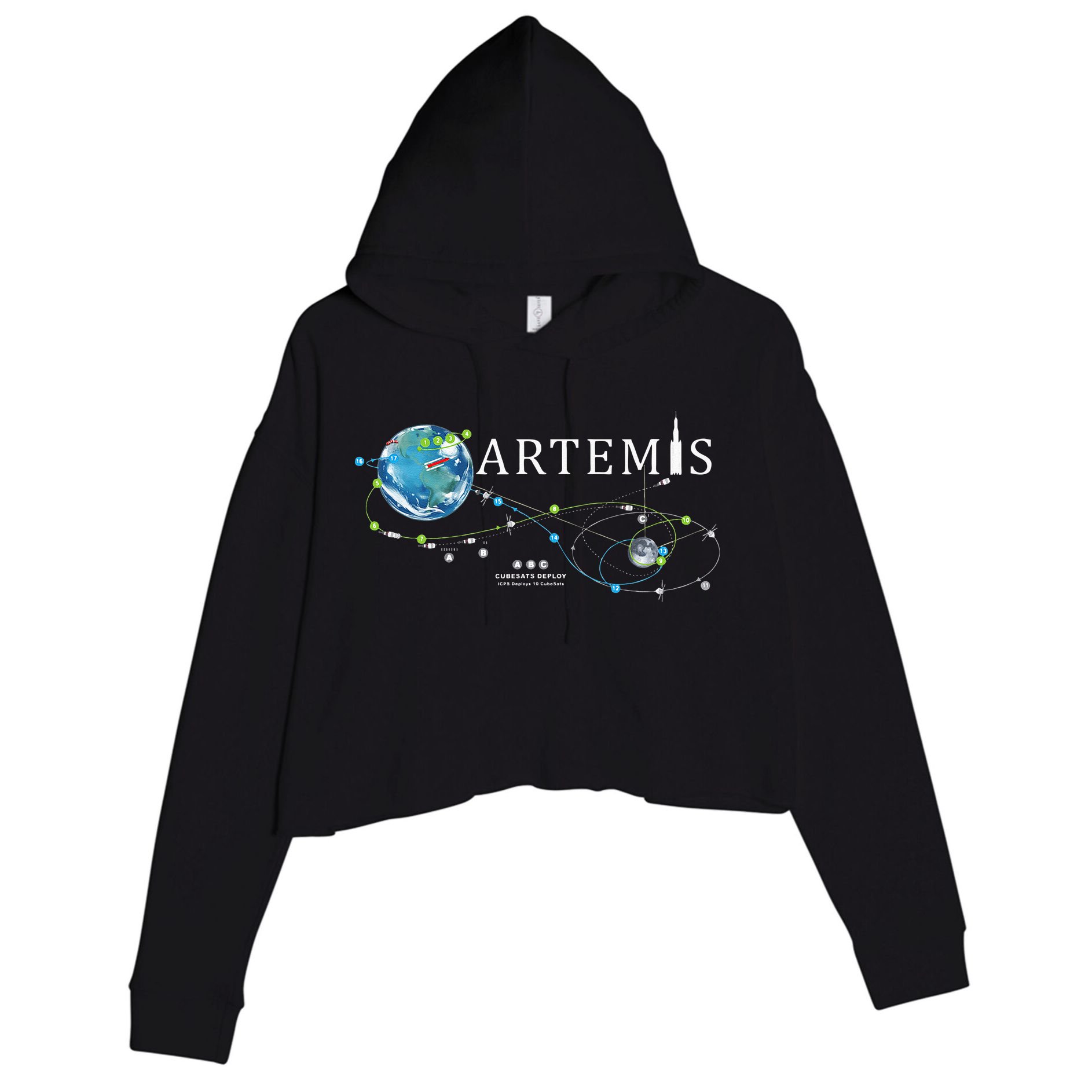 Artemis 1 Route Map SLS Rocket Launch Mission To The Moon Crop Fleece Hoodie