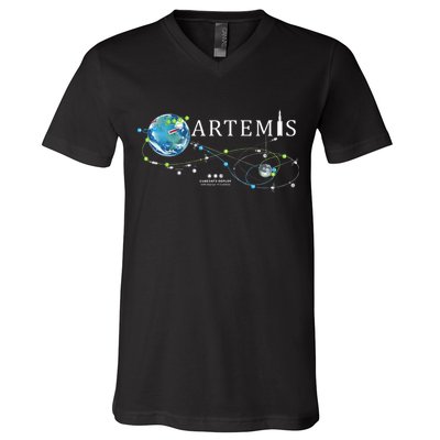 Artemis 1 Route Map SLS Rocket Launch Mission To The Moon V-Neck T-Shirt