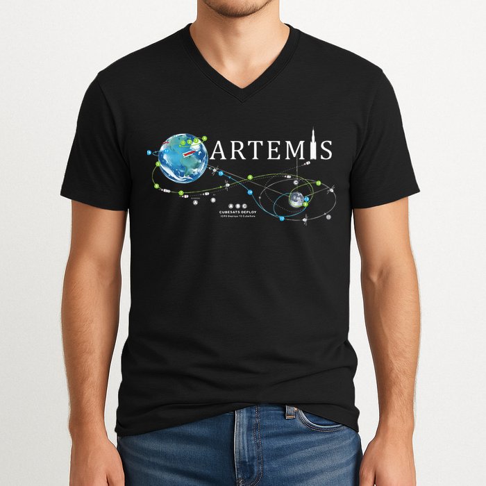 Artemis 1 Route Map SLS Rocket Launch Mission To The Moon V-Neck T-Shirt