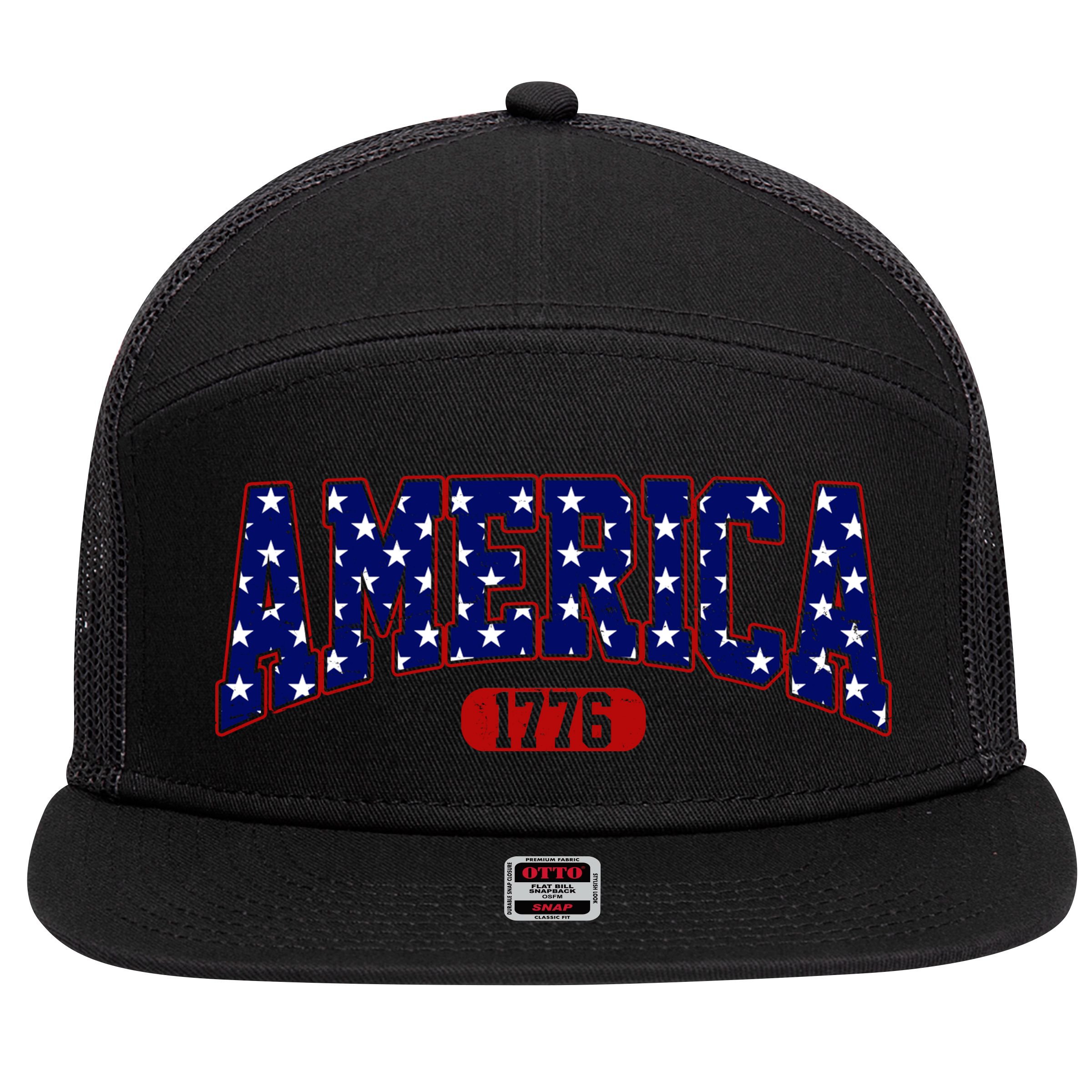 America 1776 Retro 4th Of July Independence Day  7 Panel Mesh Trucker Snapback Hat