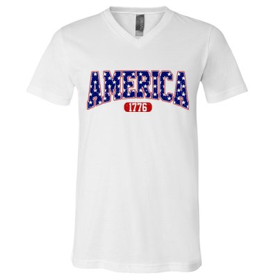 America 1776 Retro 4th Of July Independence Day  V-Neck T-Shirt