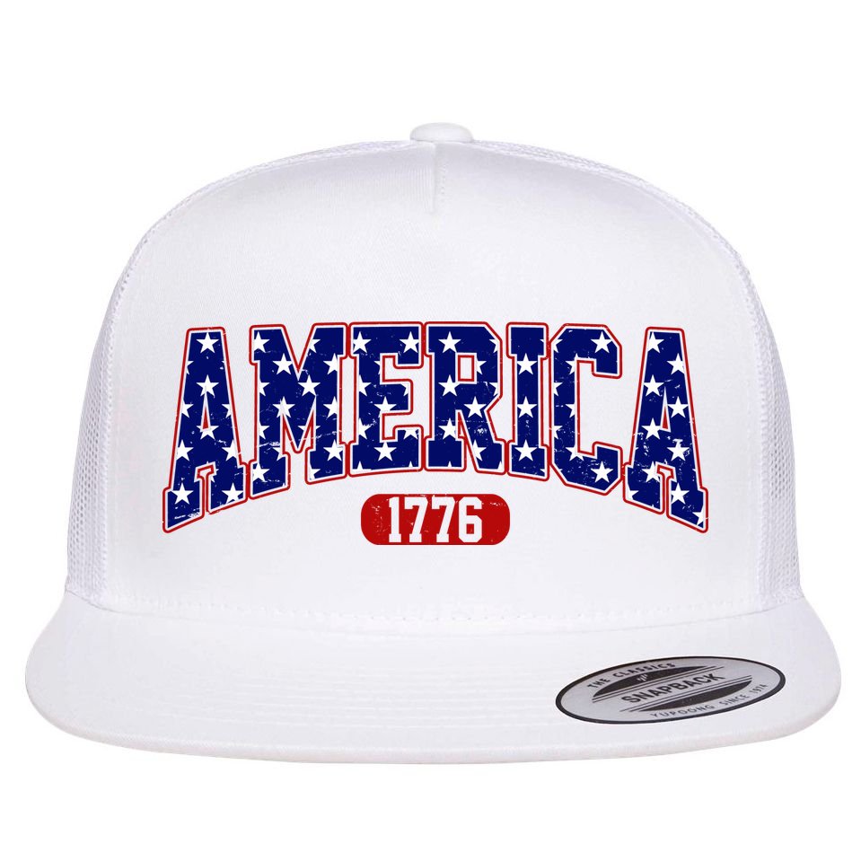 America 1776 Retro 4th Of July Independence Day  Flat Bill Trucker Hat