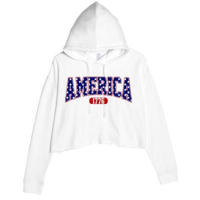 America 1776 Retro 4th Of July Independence Day  Crop Fleece Hoodie
