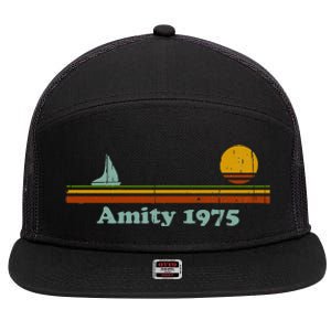 Amity 1975 Sunset Retro Sailboat Sunrise Summer 7 Panel Mesh Trucker Snapback Hat