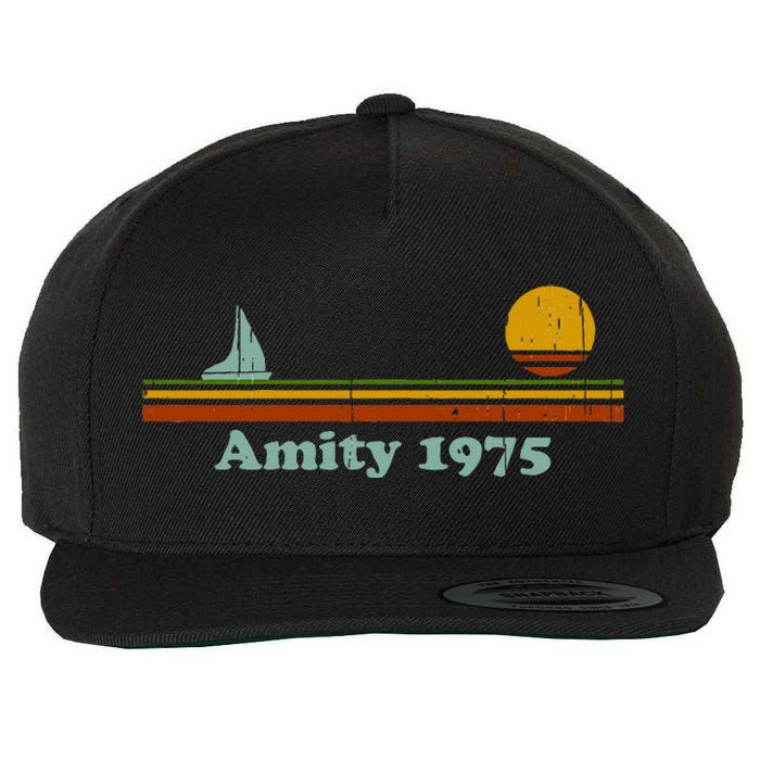 Amity 1975 Sunset Retro Sailboat Sunrise Summer Wool Snapback Cap