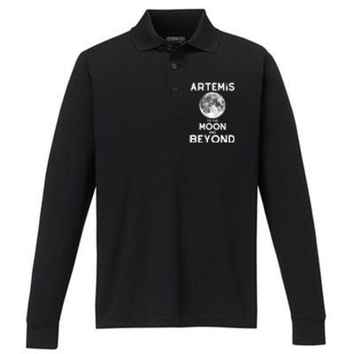 Artemis 1 SLS Rocket Launch Mission To The Moon And Beyond Performance Long Sleeve Polo