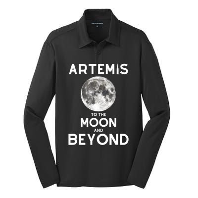 Artemis 1 SLS Rocket Launch Mission To The Moon And Beyond Silk Touch Performance Long Sleeve Polo