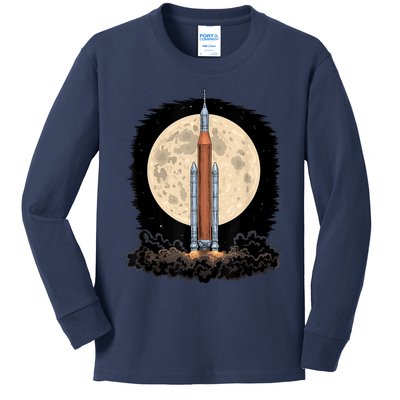 Artemis 1 SLS Rocket Launch Mission To The Moon And Beyond Kids Long Sleeve Shirt