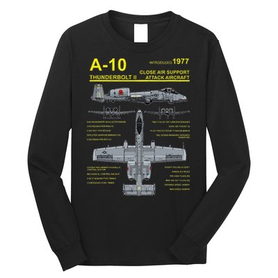 A 10 Thunderbolt Ii Warthog Military Jet Blueprint Long Sleeve Shirt