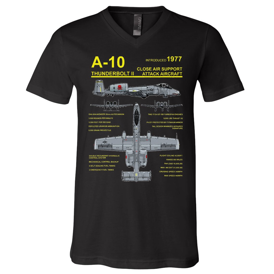 A 10 Thunderbolt Ii Warthog Military Jet Blueprint V-Neck T-Shirt