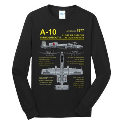 A 10 Thunderbolt Ii Warthog Military Jet Blueprint Tall Long Sleeve T-Shirt
