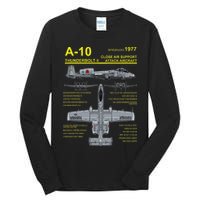 A 10 Thunderbolt Ii Warthog Military Jet Blueprint Tall Long Sleeve T-Shirt