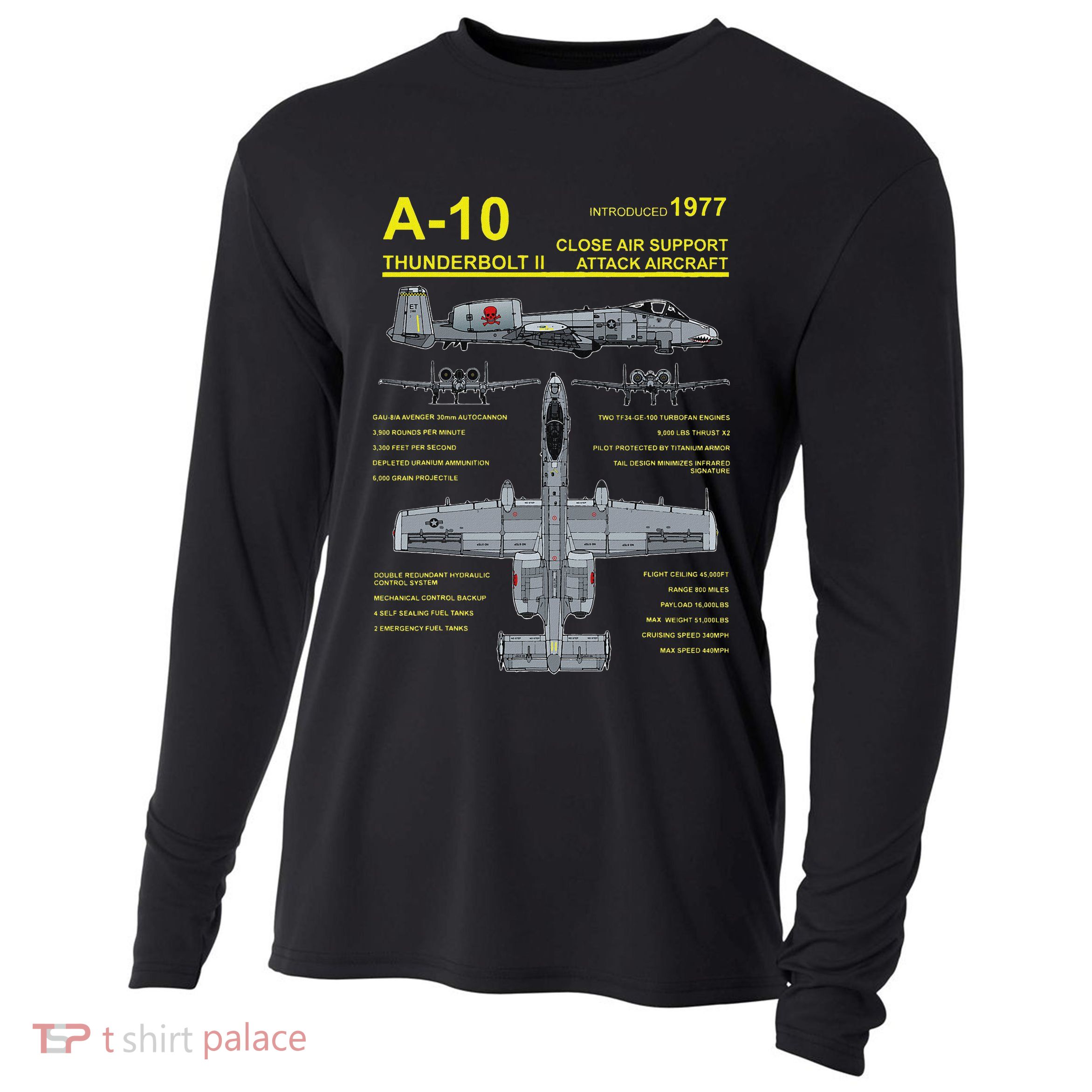 A 10 Thunderbolt Ii Warthog Military Jet Blueprint Cooling Performance Long Sleeve Crew