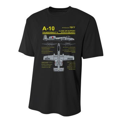 A 10 Thunderbolt Ii Warthog Military Jet Blueprint Youth Performance Sprint T-Shirt
