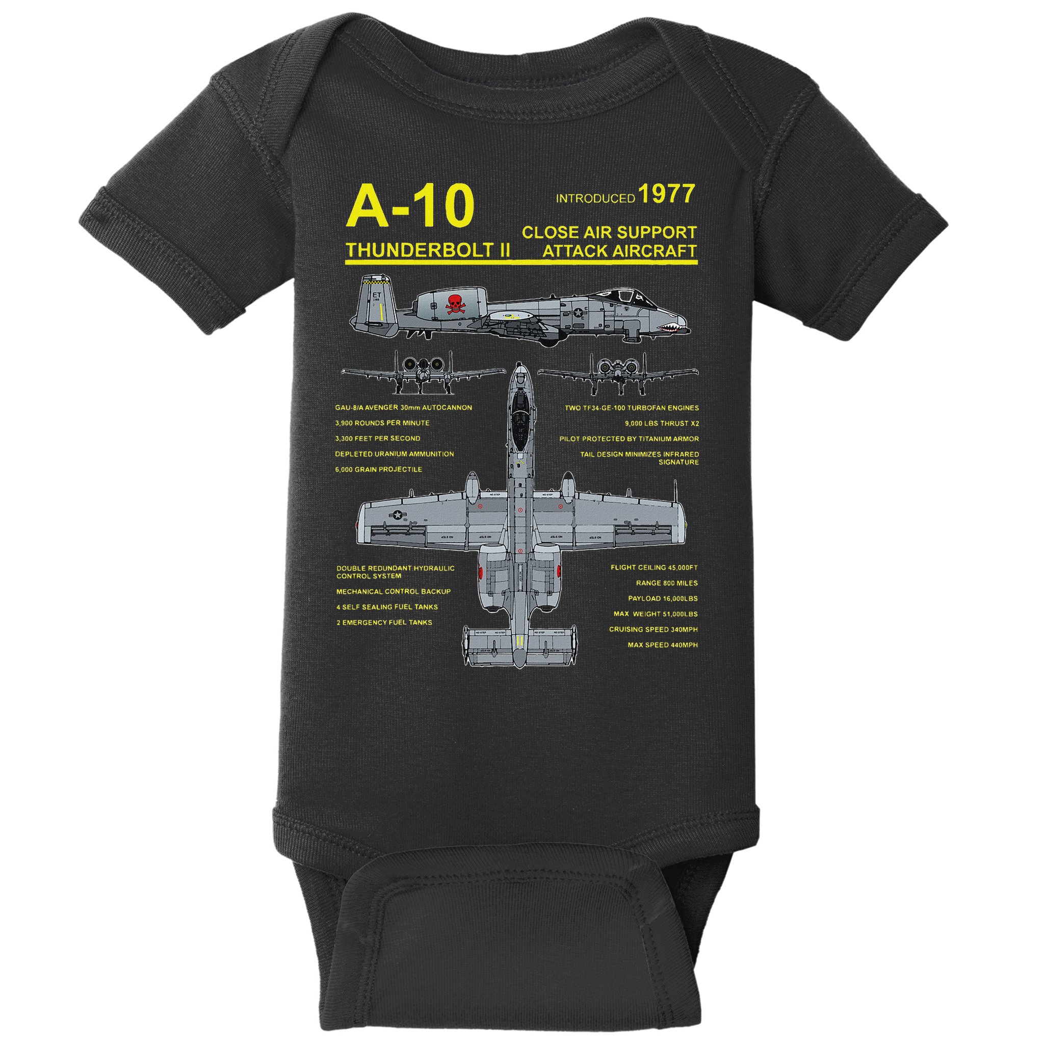 A 10 Thunderbolt Ii Warthog Military Jet Blueprint Baby Bodysuit