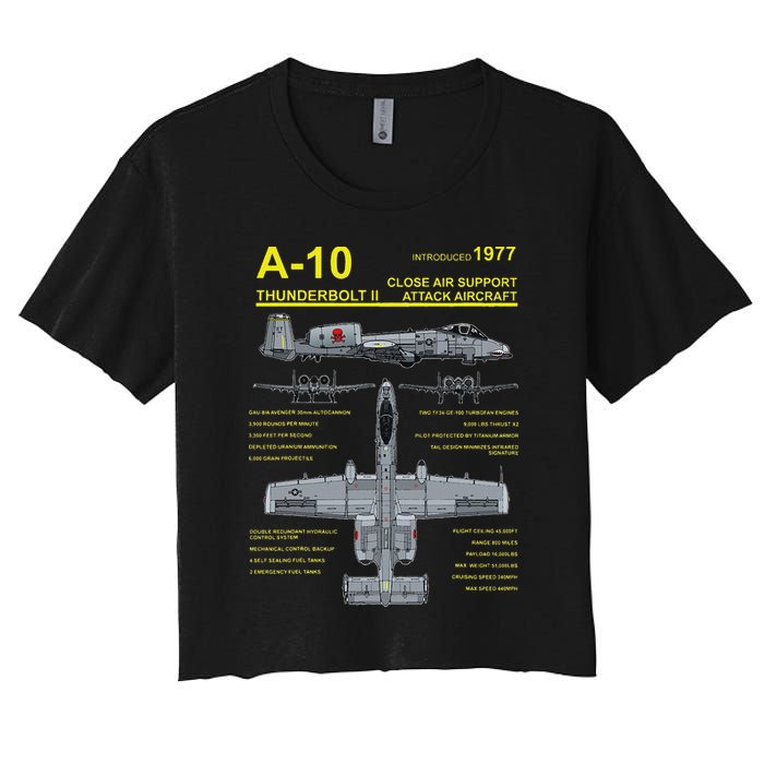 A 10 Thunderbolt Ii Warthog Military Jet Blueprint Women's Crop Top Tee