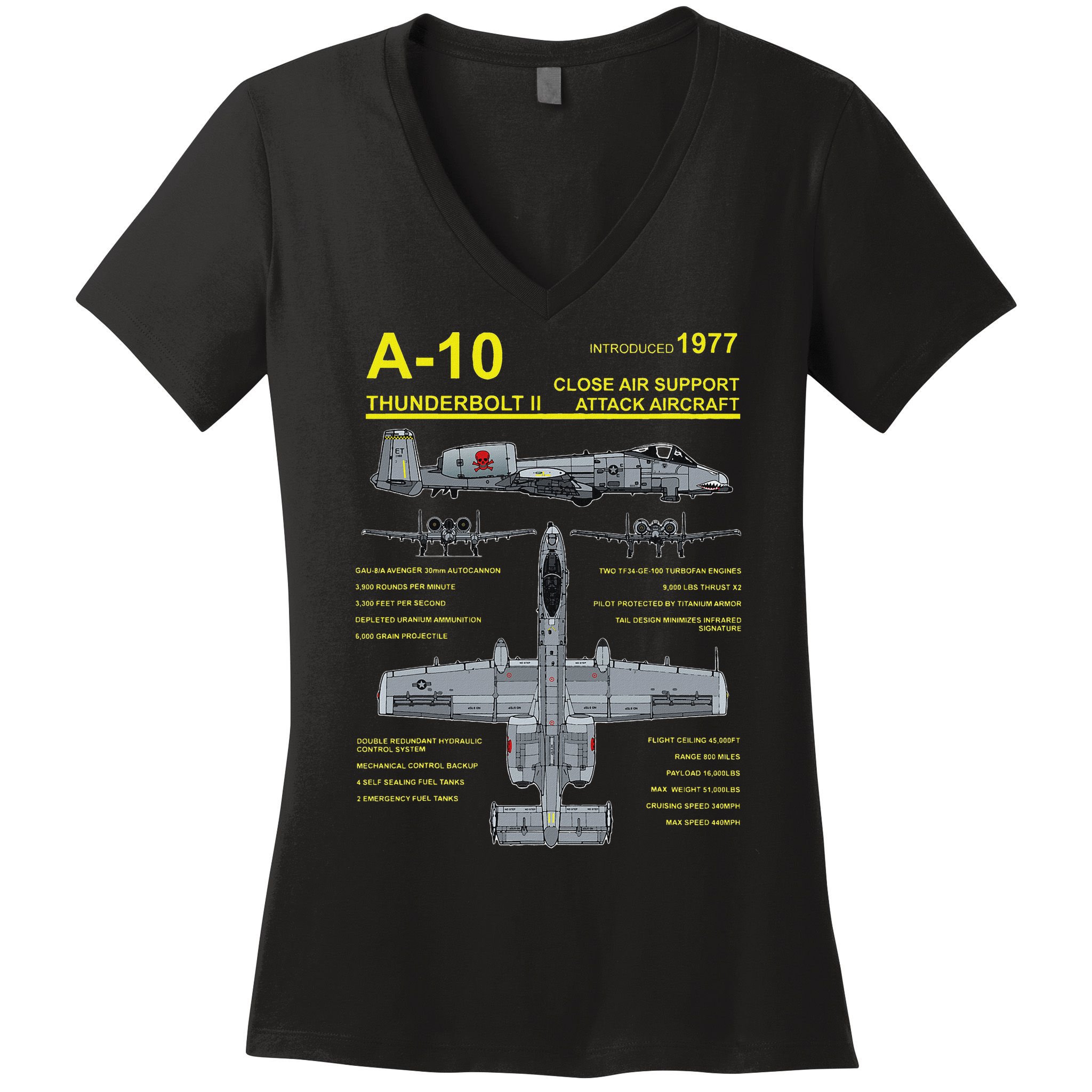 A 10 Thunderbolt Ii Warthog Military Jet Blueprint Women's V-Neck T-Shirt