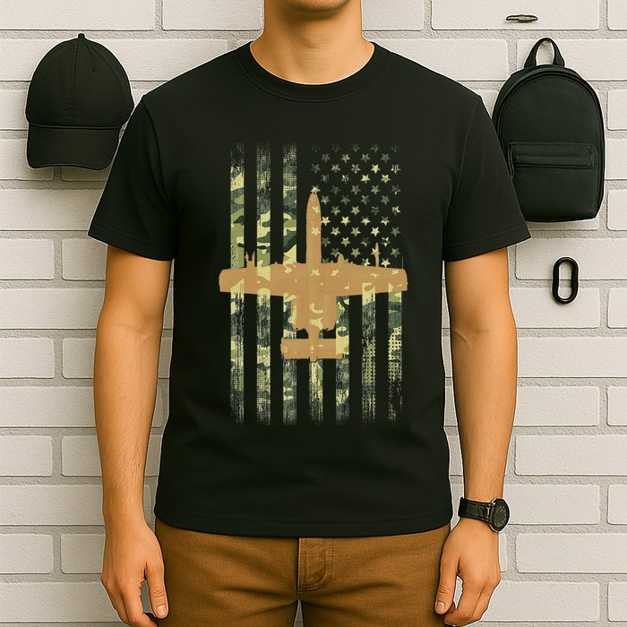 A 10 Thunderbolt Ii Warthog Camo Flag Military Airplane T-Shirt