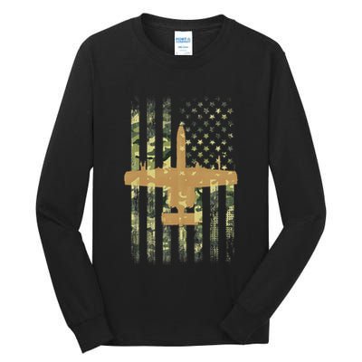 A 10 Thunderbolt Ii Warthog Camo Flag Military Airplane Tall Long Sleeve T-Shirt