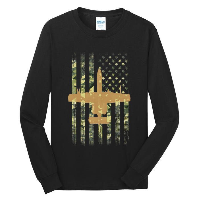 A 10 Thunderbolt Ii Warthog Camo Flag Military Airplane Tall Long Sleeve T-Shirt
