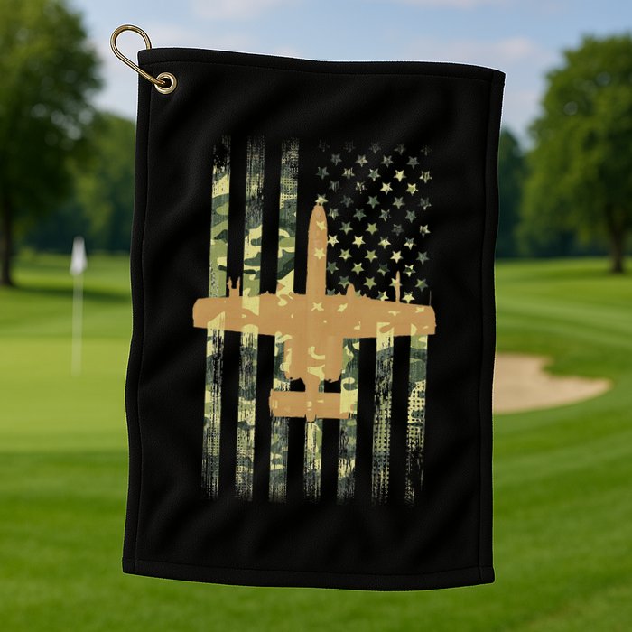 A 10 Thunderbolt Ii Warthog Camo Flag Military Airplane Golf Towel
