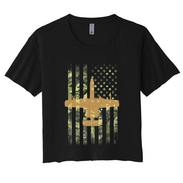 A 10 Thunderbolt Ii Warthog Camo Flag Military Airplane Women's Crop Top Tee